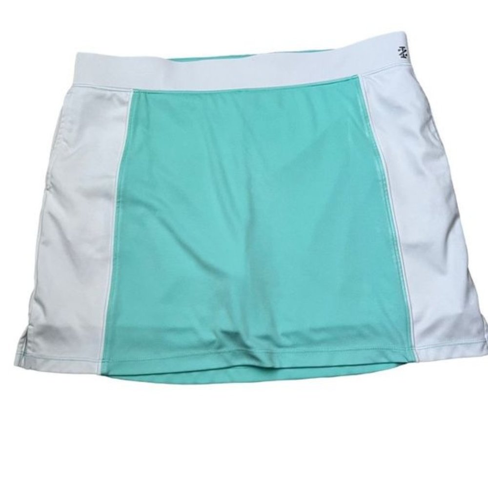 IZOD Golf Womens Sz L Turquoise White Colorblock Skort